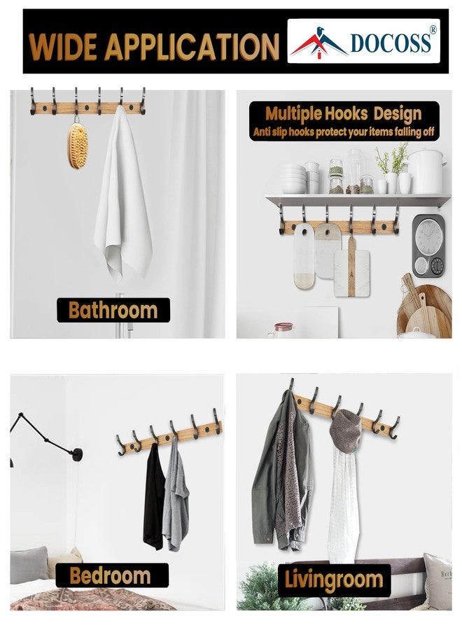 DOCOSS- Long Wooden Finish Cloth Hanger for Wall Door/Hooks for Clothes Hanging Bathroom Cloth Hangers Wall Mounted for Hanging Clothes,Shirt,Towel (Pack of 2, Wooden) - Image 5